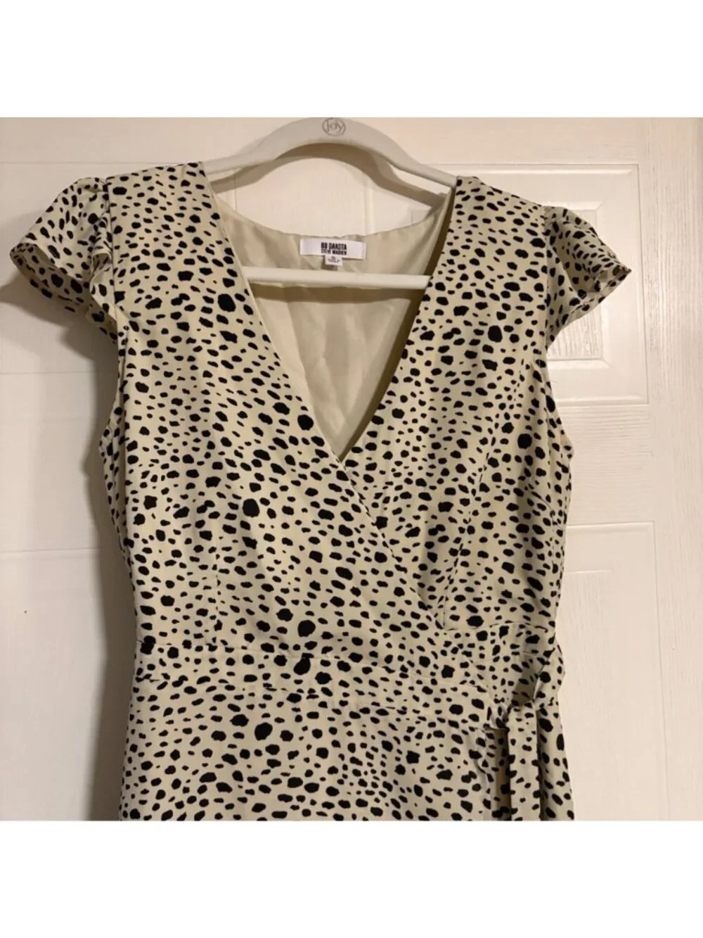 Like New BB Dakota Steve Madden High-Low Wrap Midi Dress Polka Dot Beige Black S - Picture 3 of 11